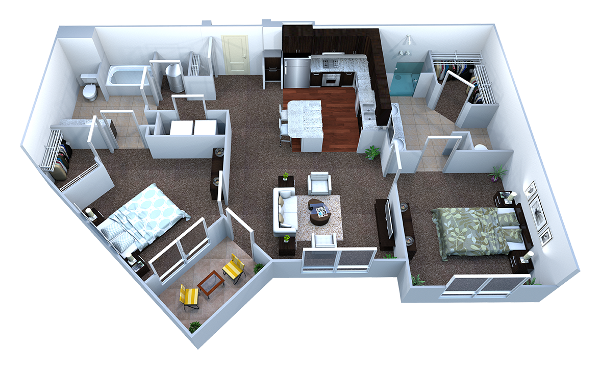 Floor plan for 2 beds, 2 baths, 1058 sqft
